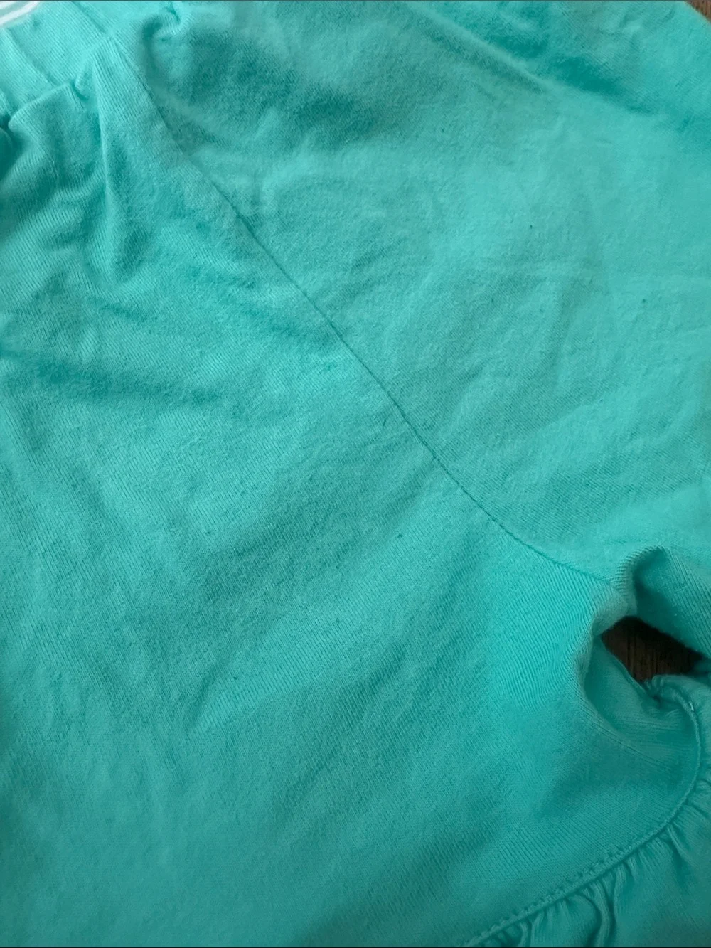Stitchy Fish Girls Size 6 Aqua Stripe Shirt and Ruffle Shorts Set